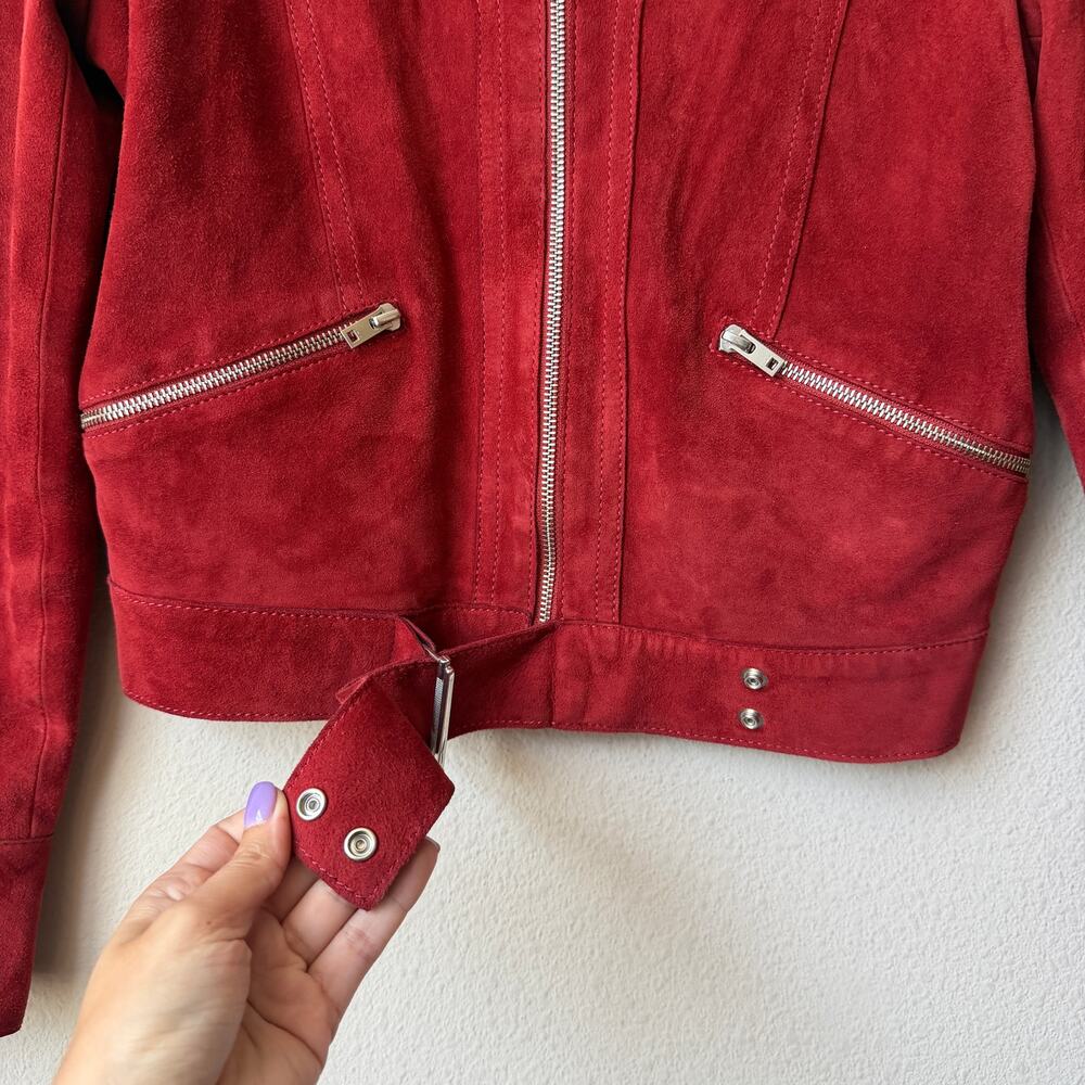 IRO Tatiana Red Lamb Suede Moto Jacket Size 40 - Picture 6 of 7